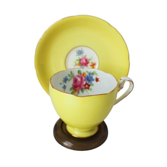 Vintage Yellow Floral Tea Cup and Saucer Grafton Teacup Tea Party Gift Cottage C - Picture 1 of 6